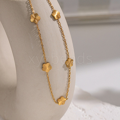 304 Stainless Steel Flower Link Chain Necklaces for Women BR4750-1