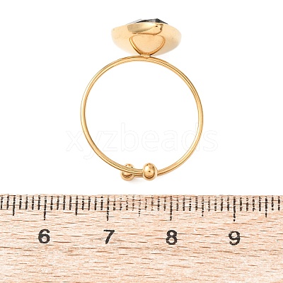 304 Stainless Steel with Glass Cuff Rings for Women RJEW-K309-41A-1