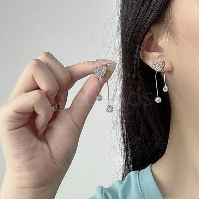 Heart with Flat Round Alloy Crystal Rhinestone Dangle Stud Earrings FS-WG4183D-01-1