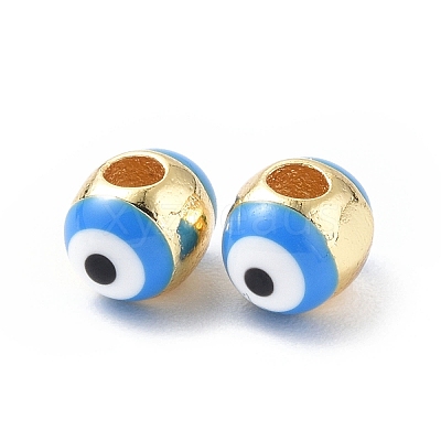 Evil Eyes Brass Enamel Beads KK-F845-15G-02-1