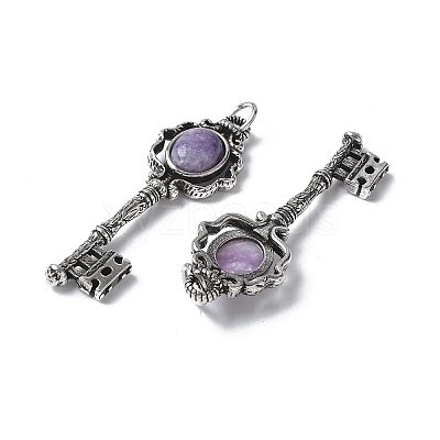 Key Brass Natural Lepidolite Big Pendants KK-D361-01AS-21-1