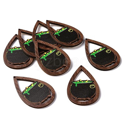 Halloween Theme Single Face Printed Aspen Wood Big Pendants WOOD-G015-05D-1