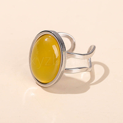 304 Stainless Steel & Natural Yellow Agate Cuff Rings FS-WGDE3F0-04-1