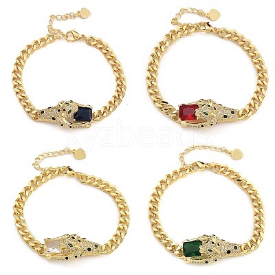 Brass Micro Pave Cubic Zirconia Link & Charm Bracelets BJEW-K261-09G-05-1