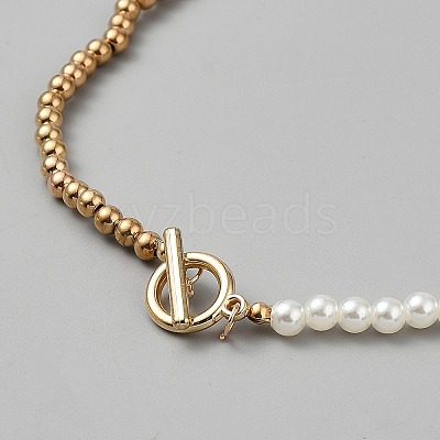 Alloy & Imitation Pearl Round Beaded Necklaces BJEW-WH0041-29G-1