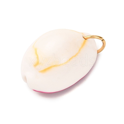 Printed Natural Cowrie Shell Pendants STAS-Z168-03G-07-1