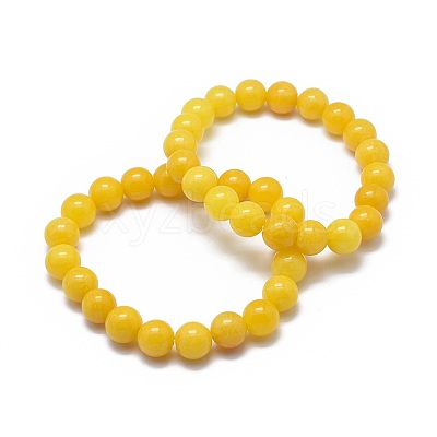 Natural Yellow Jade Bead Stretch Bracelets BJEW-K212-C-038-1