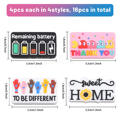 16Pcs 4 Styles Rectangle with Word Food Grade Silicone Focal Beads SIL-CA0004-44-1