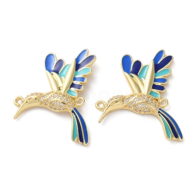 Rack Plating Brass Micro Pave Clear Cubic Zirconia Bird Connector Charms KK-C084-03G-02-1
