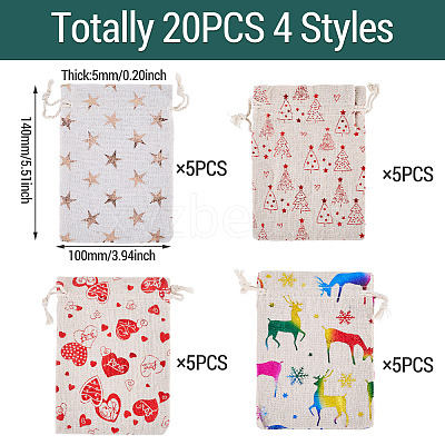 20Pcs 4 Styles Christmas Cotton Fabric Cloth Bag ABAG-TA0002-11-1