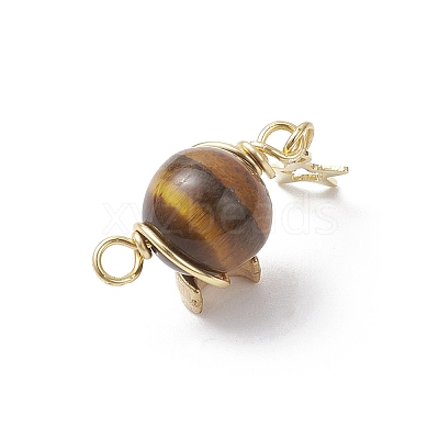 5Pcs 5 Styles Synthetic Moonstone & Imperial Jasper & Natural Tiger Eye & Carnelian(Dyed & Heated) & Yellow Jade Round Copper Wire Wrapped Planet Pendants PALLOY-JF04546-S-1