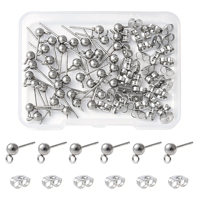 40Pcs 304 Stainless Steel Ball Post Stud Earring Findings STAS-FS0001-76P-1