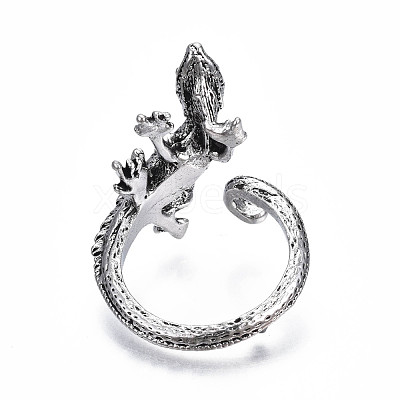 Alloy Lizard Open Cuff Ring for Women RJEW-T009-46AS-1