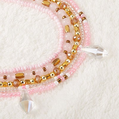 Sparkling Glass Seed Beads 5 Layered Anklet AJEW-SW00006-02-1