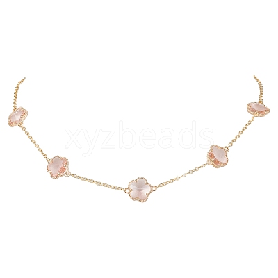 Plum Blossom Glass Links Necklace and Bracelet Sets SJEW-JS01293-01-1