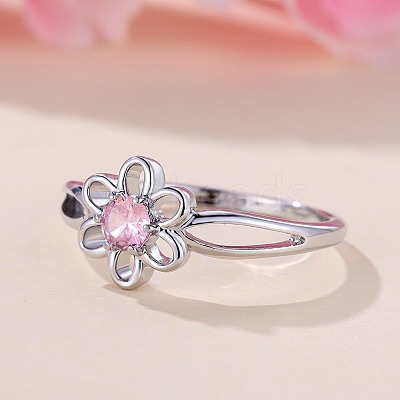 Flower Brass Micro Pave Pearl Pink Cubic Zirconia Finger Rings FS-WGCFB35-03-1