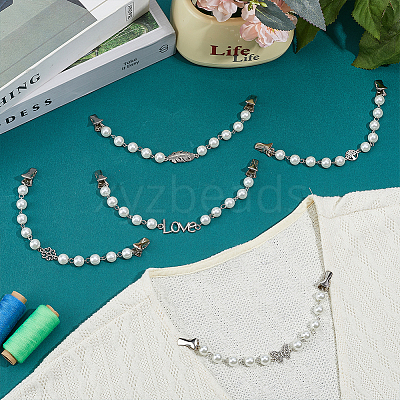 8Pcs Glass Pearl Bead & Alloy Charm Links Sweater Shawl Clip HJEW-PH02388-1