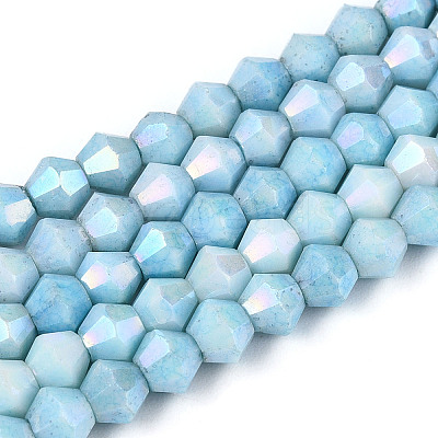 Anti-Tarnish Electroplate Bicone Glass Beads Strands EGLA-T021-4mm-16-08-1