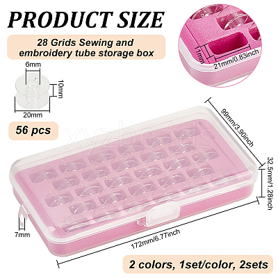 2 Sets 2 Color 28 Grid Plastic Sewing and Embroidery Bobbins Storage Box TOOL-BC0002-23-1