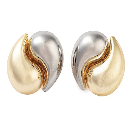 Brass Oval Stud Earrings EJEW-P294-03G-1