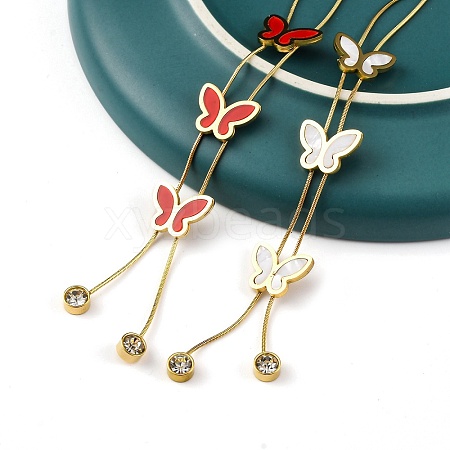 PVD Vacuum Plating 304 Stainless Steel Enamel Butterfly Pendant Necklaces NJEW-C063-05G-1