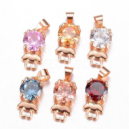 Brass Cubic Zirconia Kitten Pendants ZIRC-P016-07KCG-1