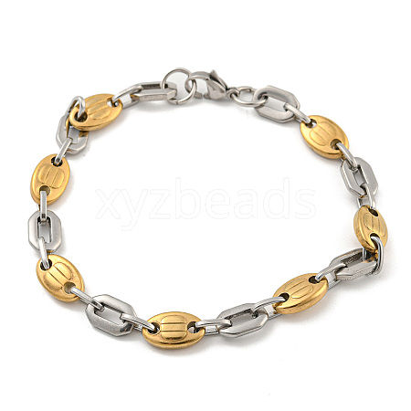 Two Tone 304 Stainless Steel Oval Link Chain Bracelet BJEW-B078-49GP-1