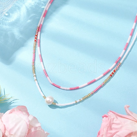 Glass Beaded Double Layer Necklaces NJEW-MZ00070-02-1