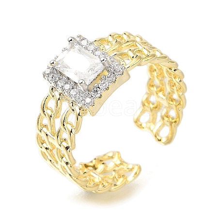 Rack Plating Brass Micro Pave Cubic Zirconia Open Cuff Rings for Women RJEW-M022-09G-1