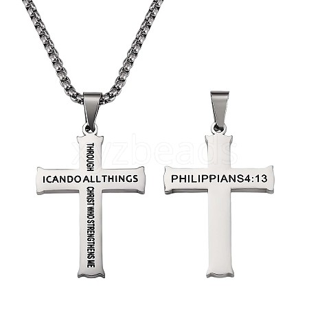 Titanium Steel Cross with Philippians 4:13 Pendant Necklace JN1050A-1