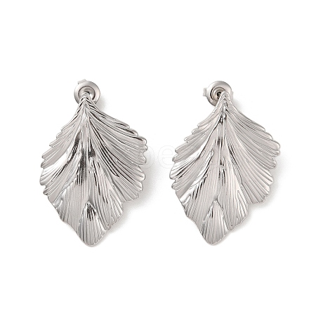 Non-Tarnish Leaf 304 Stainless Steel Stud Earrings for Women EJEW-L272-034P-03-1