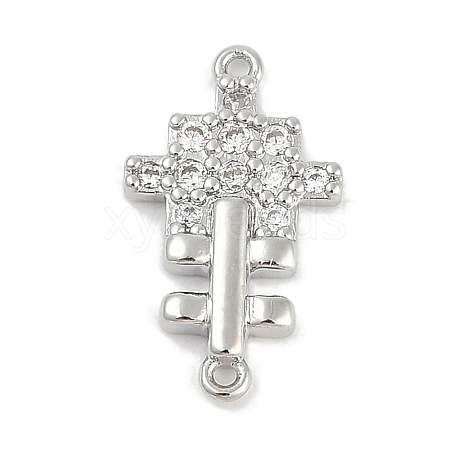 Brass Clear Cubic Zirconia Cross Connector Charms KK-Q028-33P-1