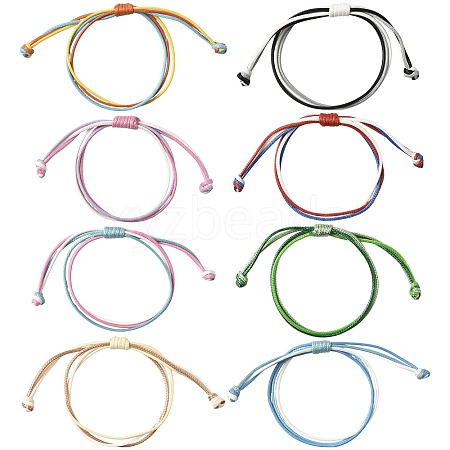 8Pcs 8 Colors Korean Waxed Polyester Cord Braided Bead Bracelets BJEW-FS00024-1