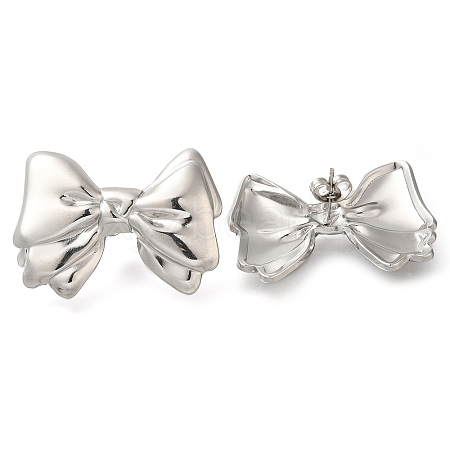 304 Stainless Steel Bowknot Stud Earrings EJEW-I312-09P-1