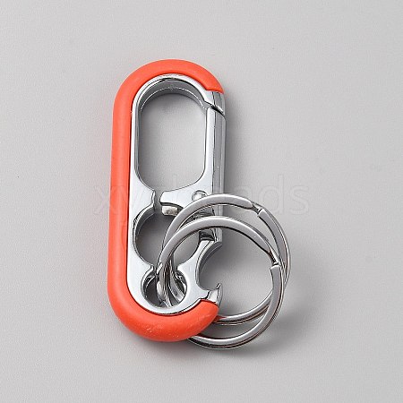 Oval Alloy Keychain Clasps with Double Rings FIND-YWC0011-02C-1
