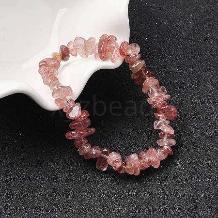 Unisex Chip Natural Strawberry Quartz Beaded Stretch Bracelets BJEW-S143-40-1