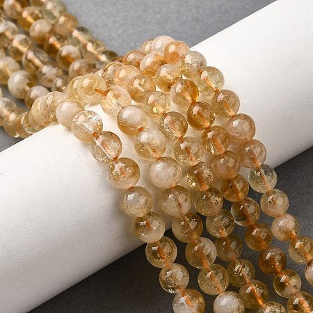 Heated Natural Citrine Beads Strands G-D323-A01-6mm-A-1