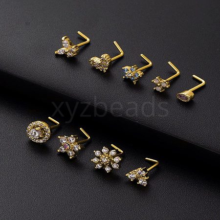 316L Surgical Stainless Steel Clear Cubic Zirconia L-Shaped Nose Rings WG135CD-19-1