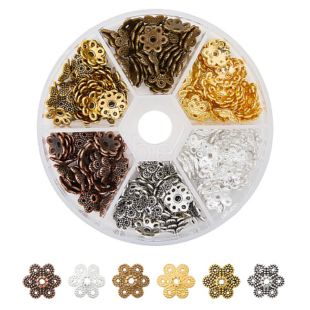 Mixed Color Tibetan Style Alloy Flower Bead Caps for Jewelry Making TIBEB-PH0001-03-RS-B-1