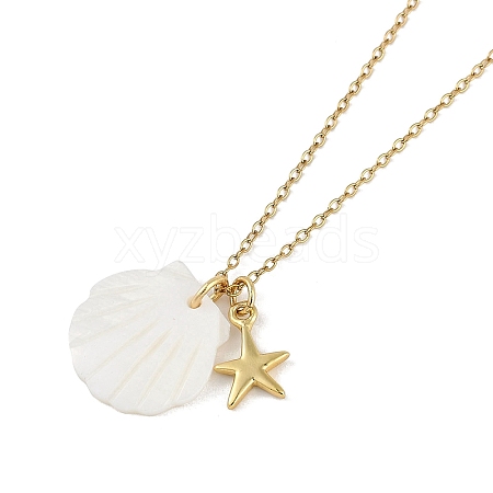 Summer Beach Shell Shape & Starfish Pendant Necklaces NJEW-B118-03G-07-1