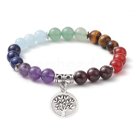 Chakra Gemstone Beaded Stretch Bracelets BJEW-JB10204-02-1