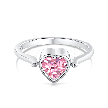 Pink Cubic Zirconia Heart Rotating Finger Ring RJEW-F150-63B-P-1