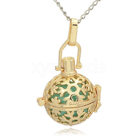 Golden Tone Brass Hollow Round Cage Pendants KK-J232-02G-1