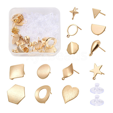 Kissitty 26Pcs Heart & Geometry Brass Stud Earring Findings KK-KS0001-20-1