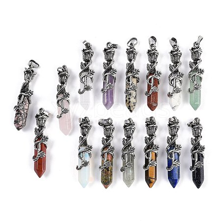 Natural & Synthetic Mixed Gemstone Faceted Double Termimal Pointed Big Pendants G-P547-03AS-A-1