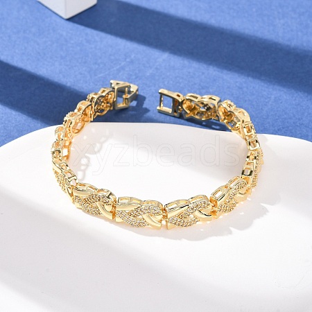 Brass Micro Pave Clear Cubic Zirconia Link Chain Bracelets for Women BJEW-F530-06G-1