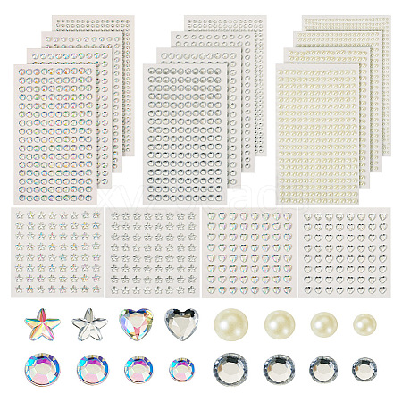 16 Sheets 4104Pcs Acrylic Imitation Pearl Stickers and Acrylic Rhinestone Gems Stickers DIY-TA0004-56-1