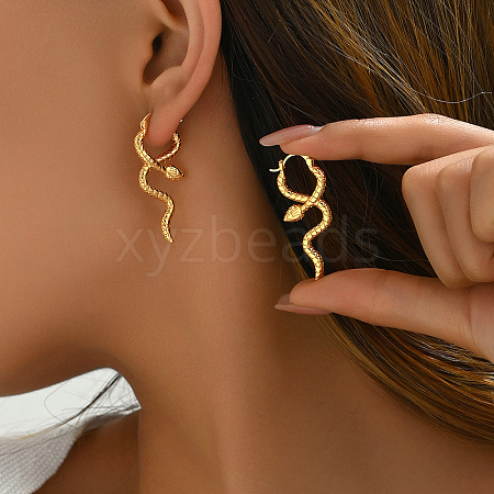 Brass Retro Snake Hoop Earrings OV7667-1