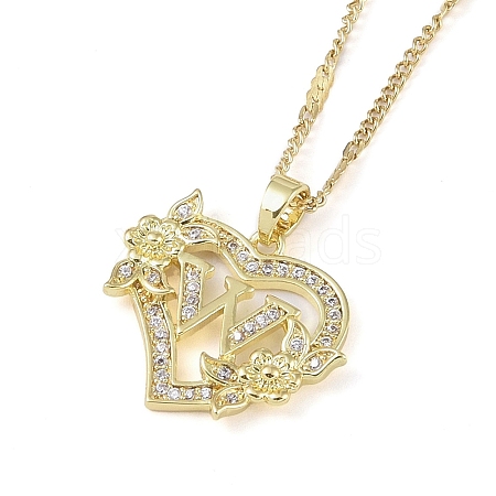 304 Stainless Steel Heart Pendant Necklaces with Cubic Zirconia NJEW-H029-01G-W-1