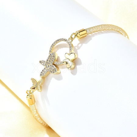 Brass Micro Pave Clear Cubic Zirconia Link Bracelets for Women BJEW-A029-01B-G-1